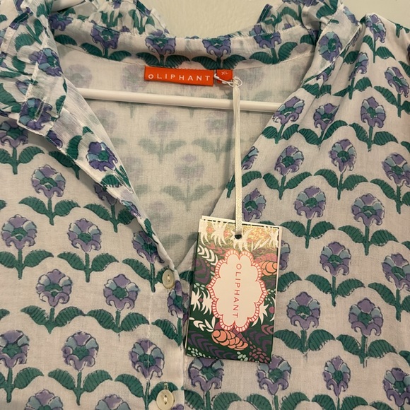 OLIPHANT Ruffle Collar button up Maxi Dress - Terra Blue with tie waist - Picture 5 of 6